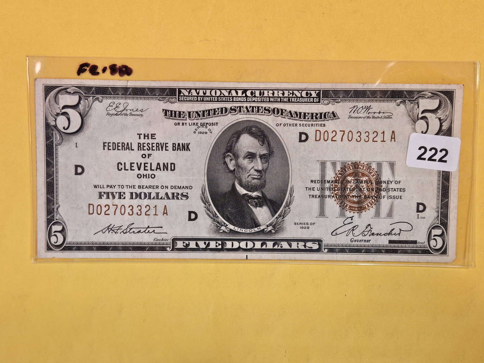 Series of 1929 Five Dollar National Currency in VF+-XF: Cleveland