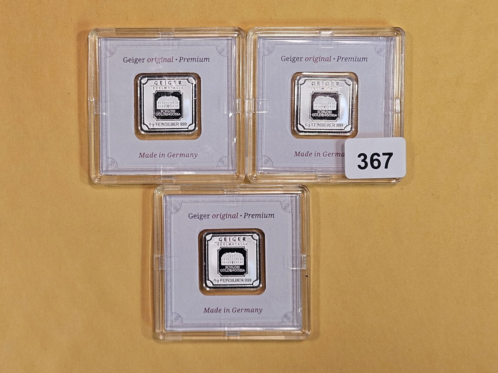 Three Geiger Five Gram .999 fine silver art bars (1 of 6)