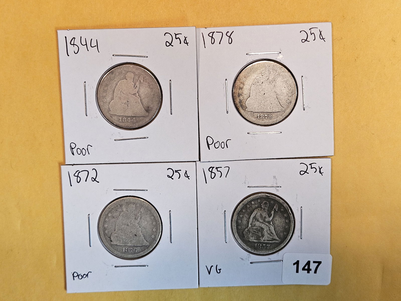 Four mixed Seated Liberty Silver Quarters (1 of 3)