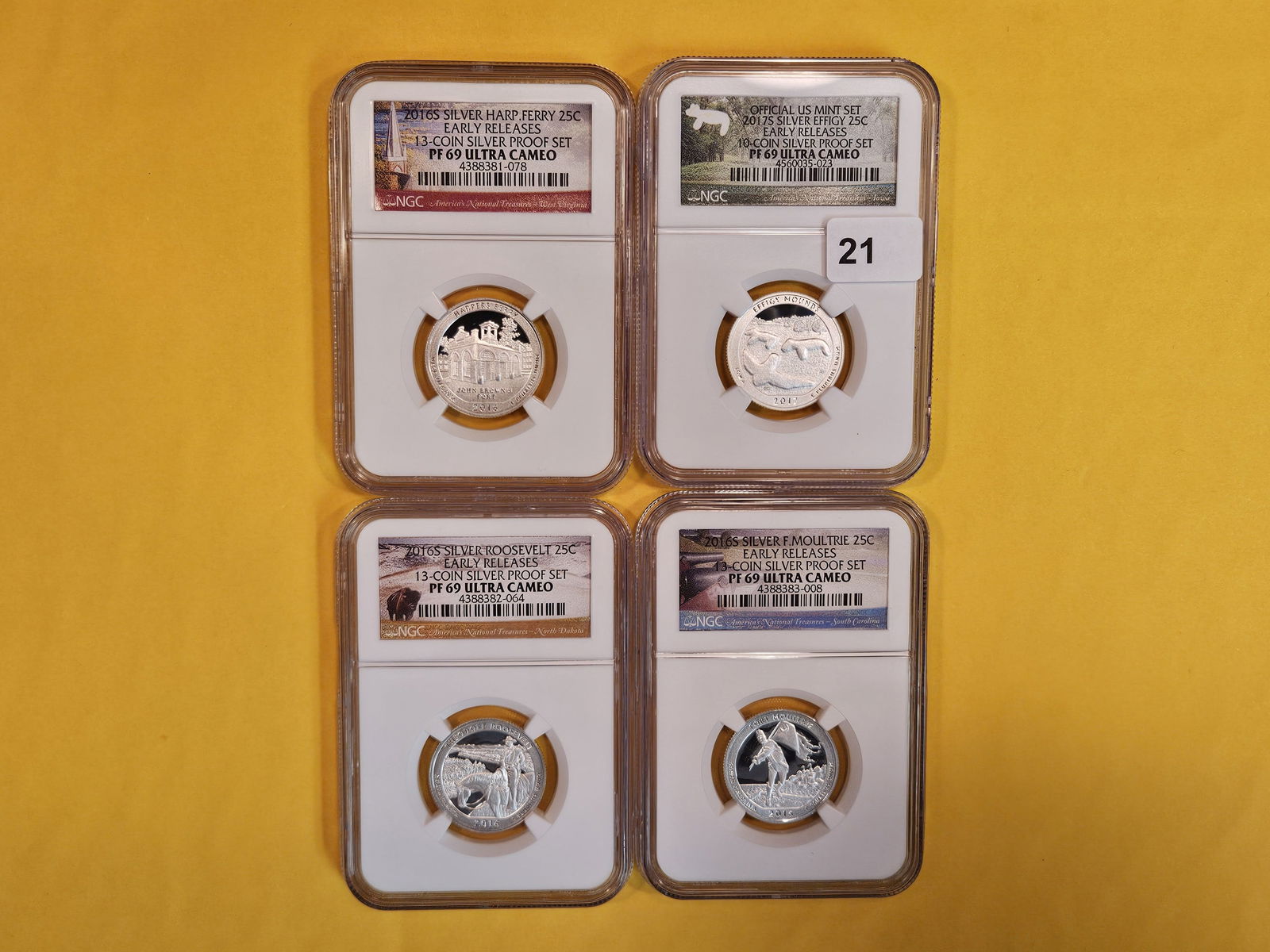 Four NGC-graded Silver Washington Quarters in Proof 69 Ultra Cameo (1 of 2)