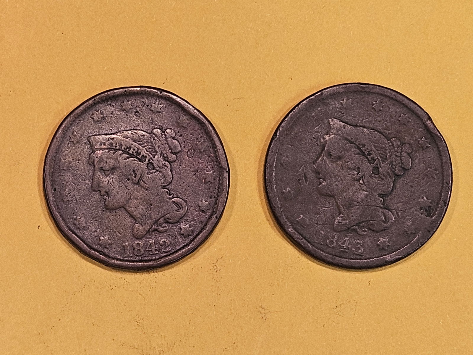 1842 and 1843 Braided Hair large Cents (1 of 3)