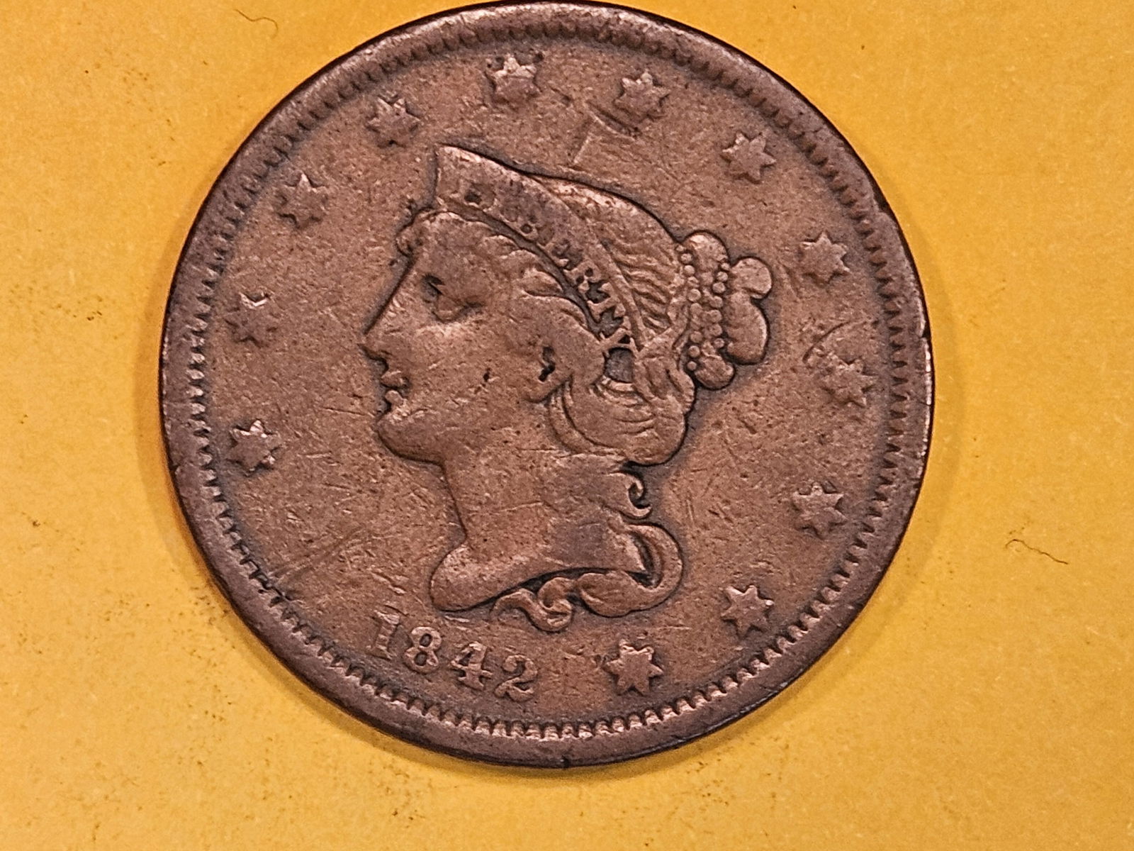 1842 Braided Hair Large Cent in Very Fine (1 of 3)