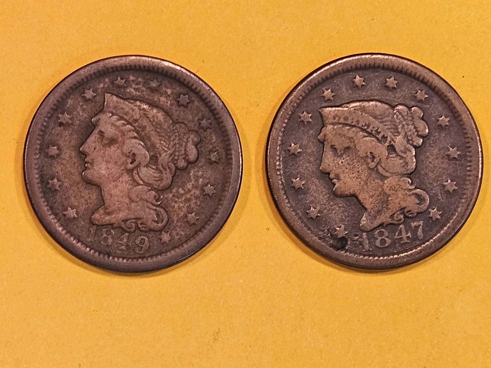 1847 and 1849 Braided Hair Large Cents (1 of 3)