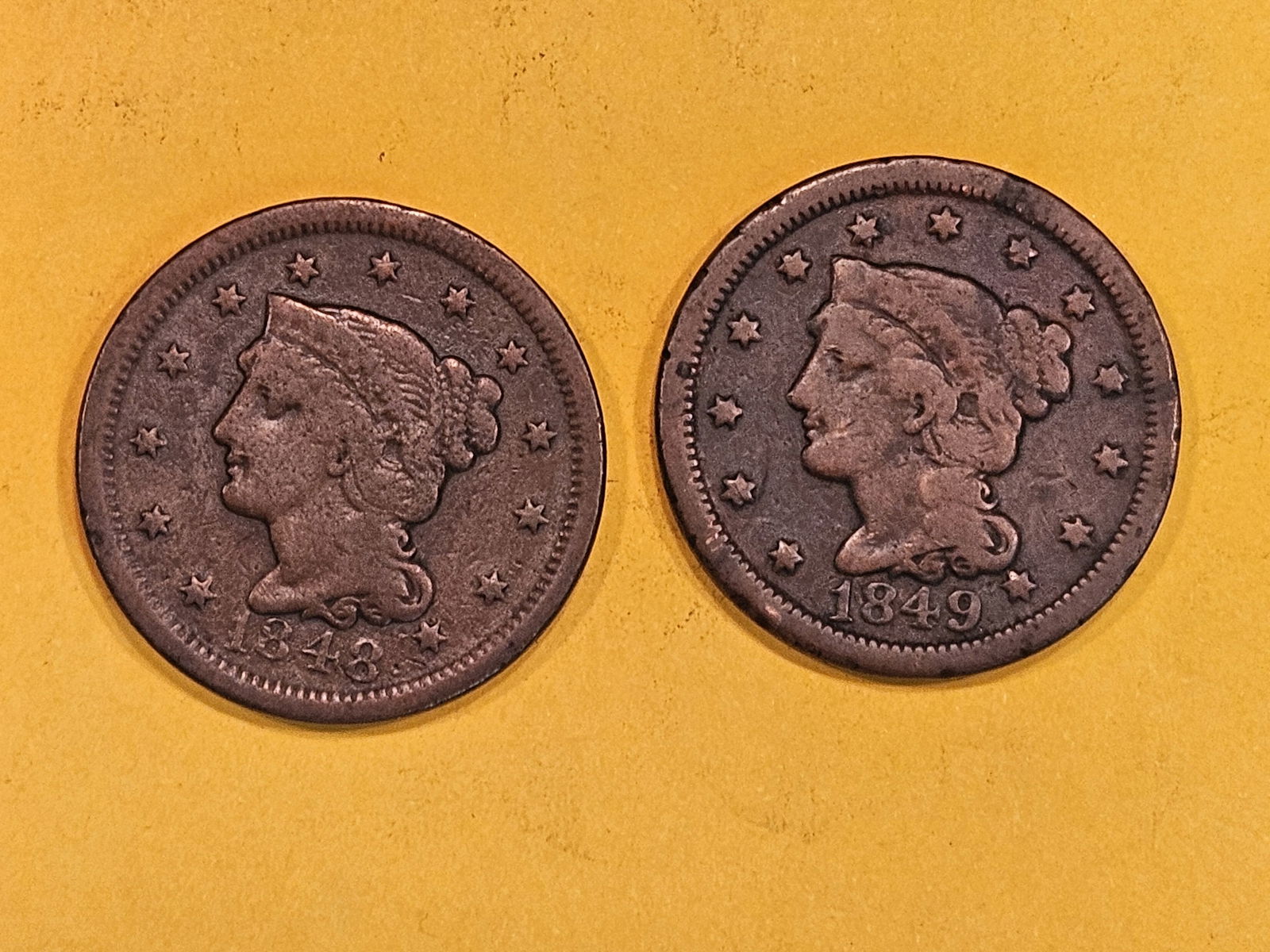 1848 and 1849 Braided Hair Large Cents (1 of 3)