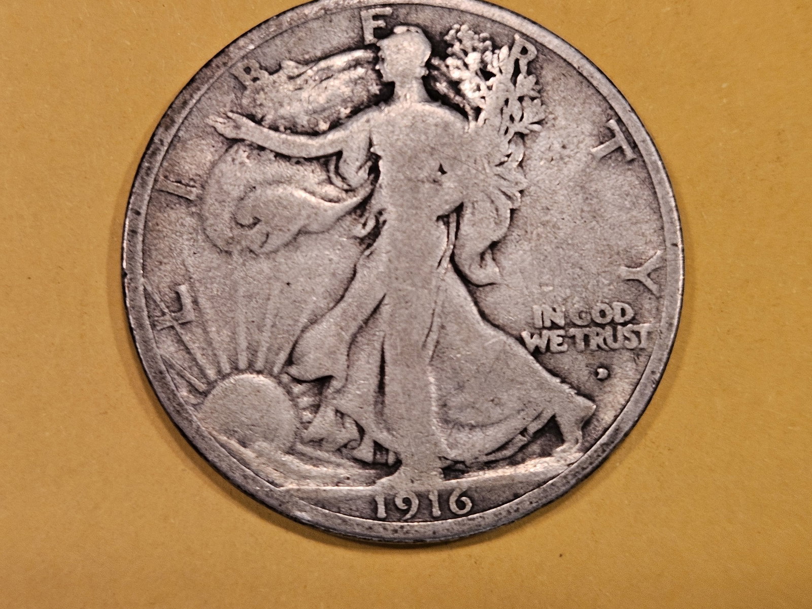Semi-Key 1916-D Walking Liberty Half Dollar: In Very Good