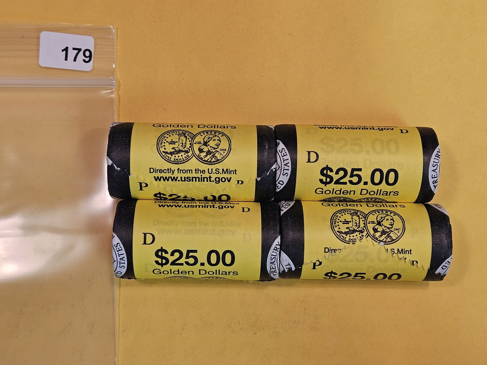 Four Mint-Wrapped Brilliant Uncirculated Sacagawea DollarRolls (1 of 2)