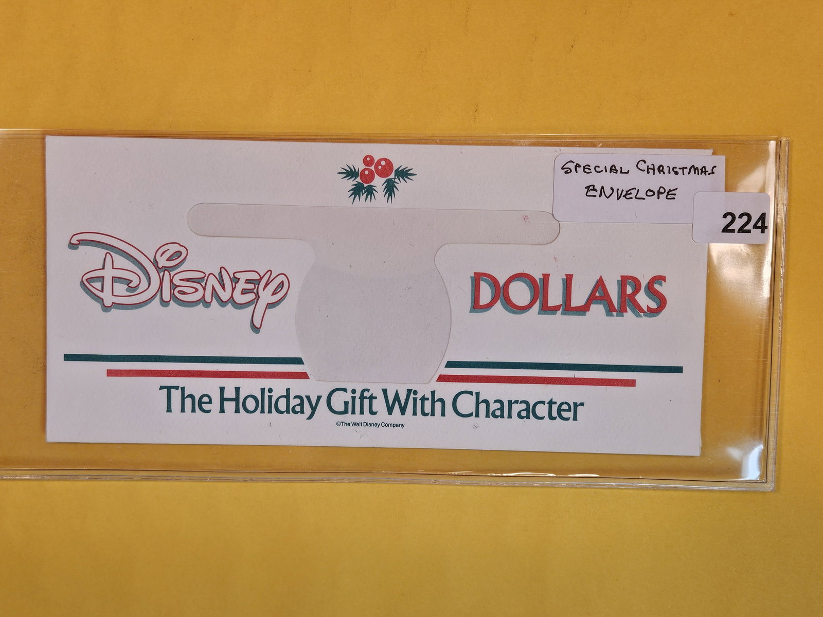 DISNEY DOLLAR Envelope!: Crisp Uncirculated. Special Christmas Envelope. Envelope only