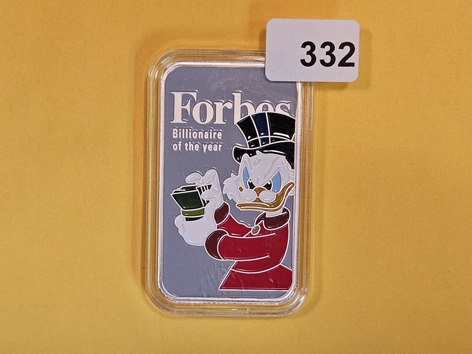 One Troy ounce .999 fine silver proof art bar: Forbes Billionaire of the year. Scrooge McDuck