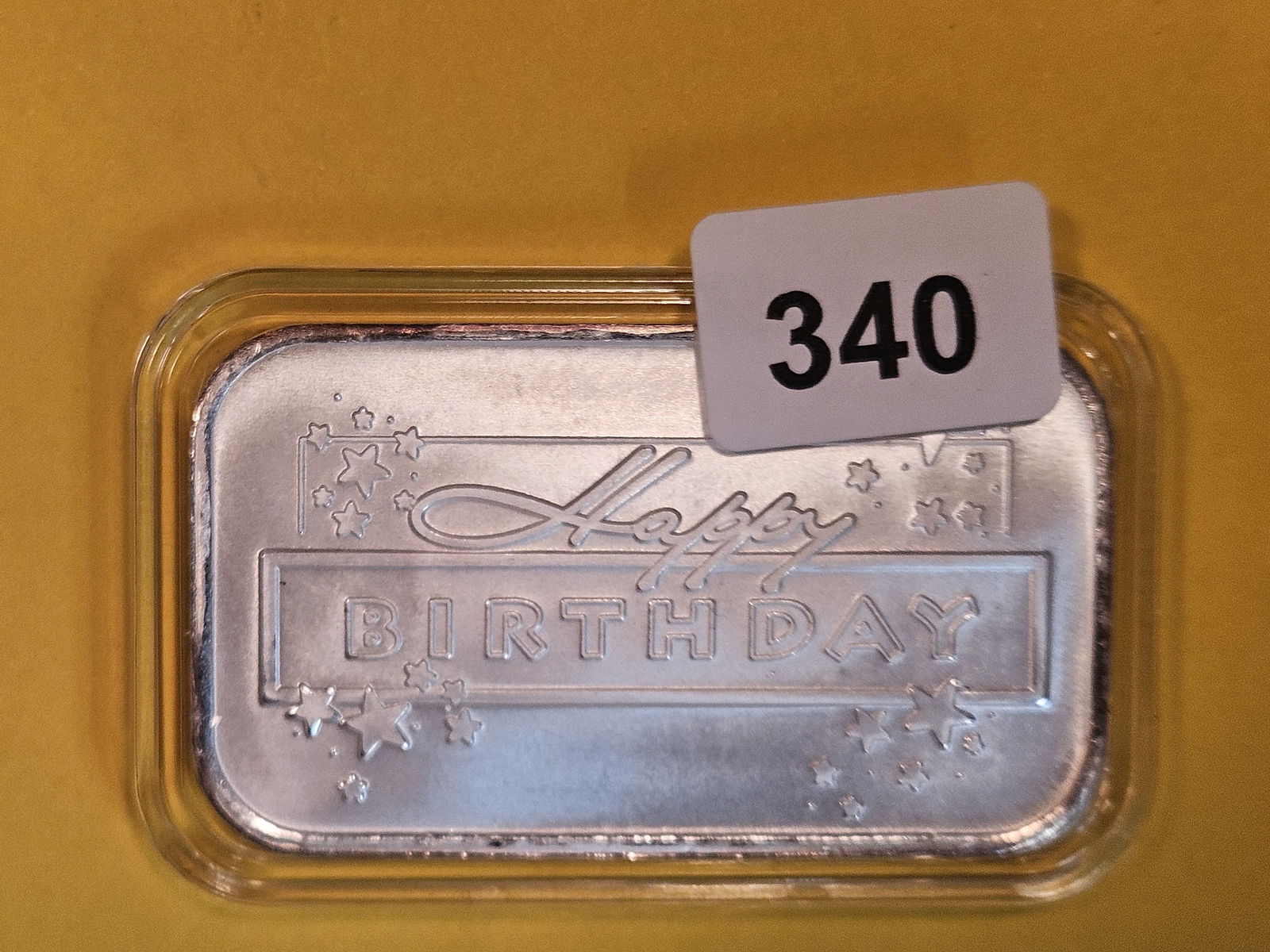 One Troy ounce .999 fine silver art bar: Happy Birthday