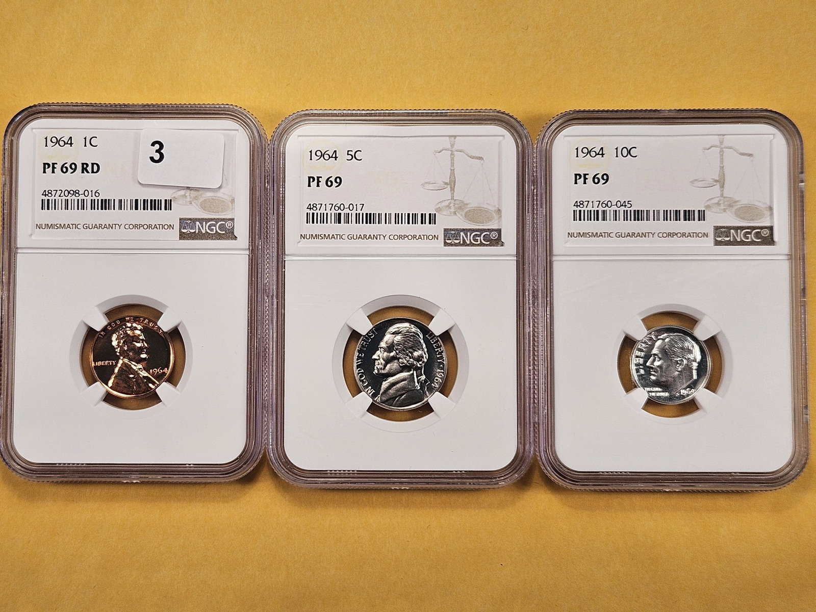 Three 1964 NGC Proof 69 Graded Coins (1 of 8)