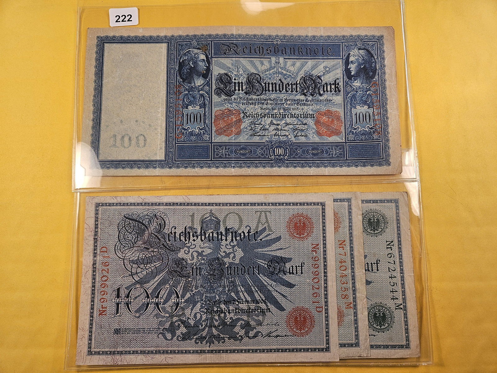 Four 1910 One Hundred Mark Inflation Notes (1 of 3)
