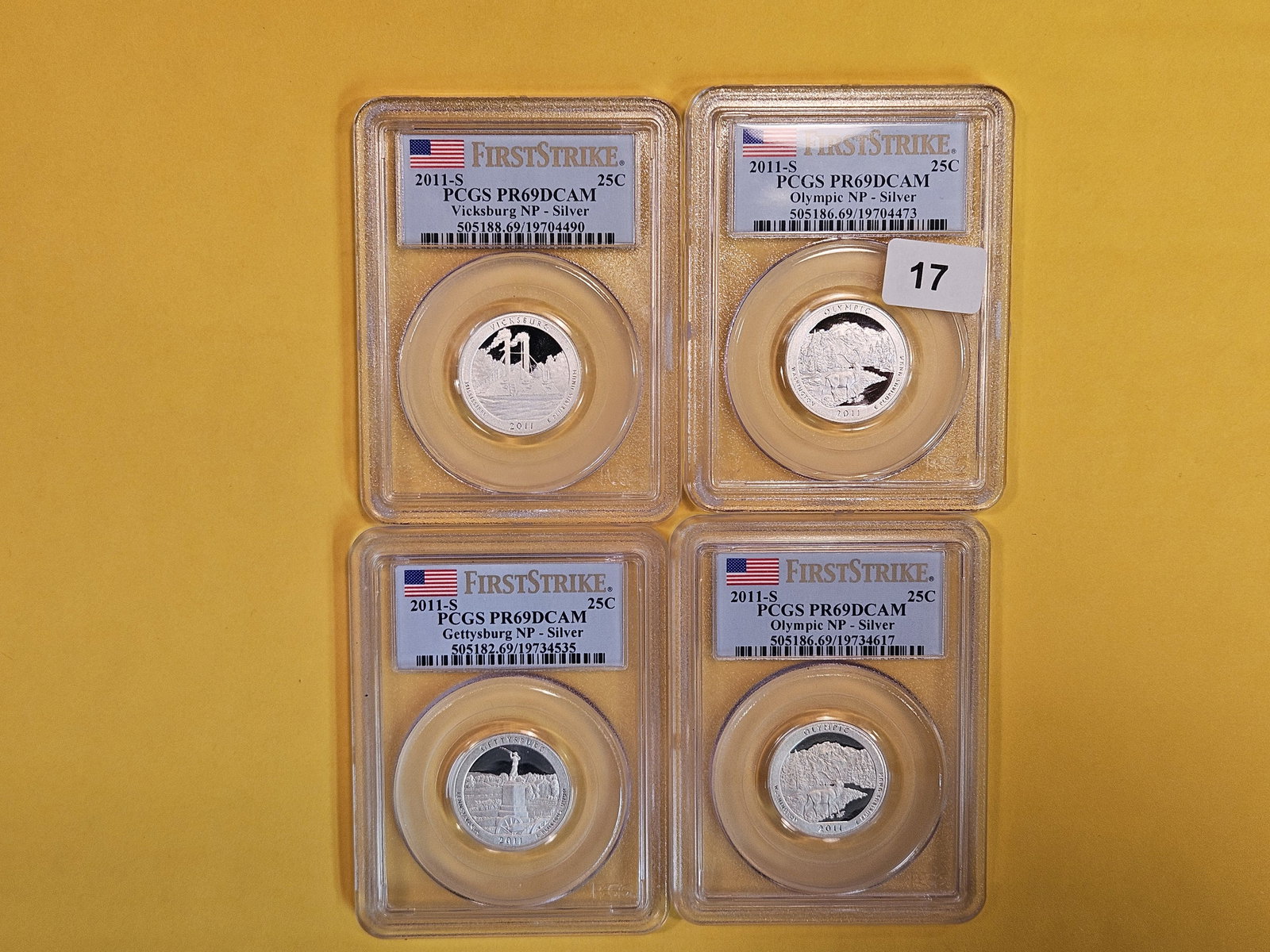 Four PCGS-graded Proof 69 Deep Cameo SILVER Washington Quarters (1 of 2)