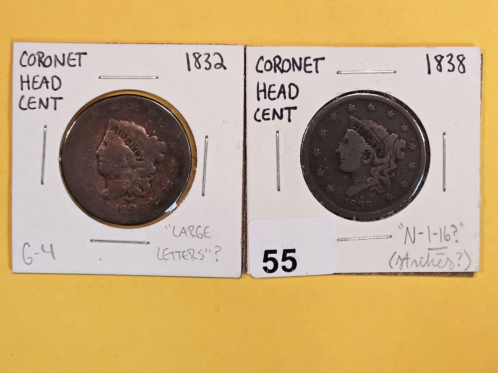 1831 And 1838 Coronet Head Large Cents