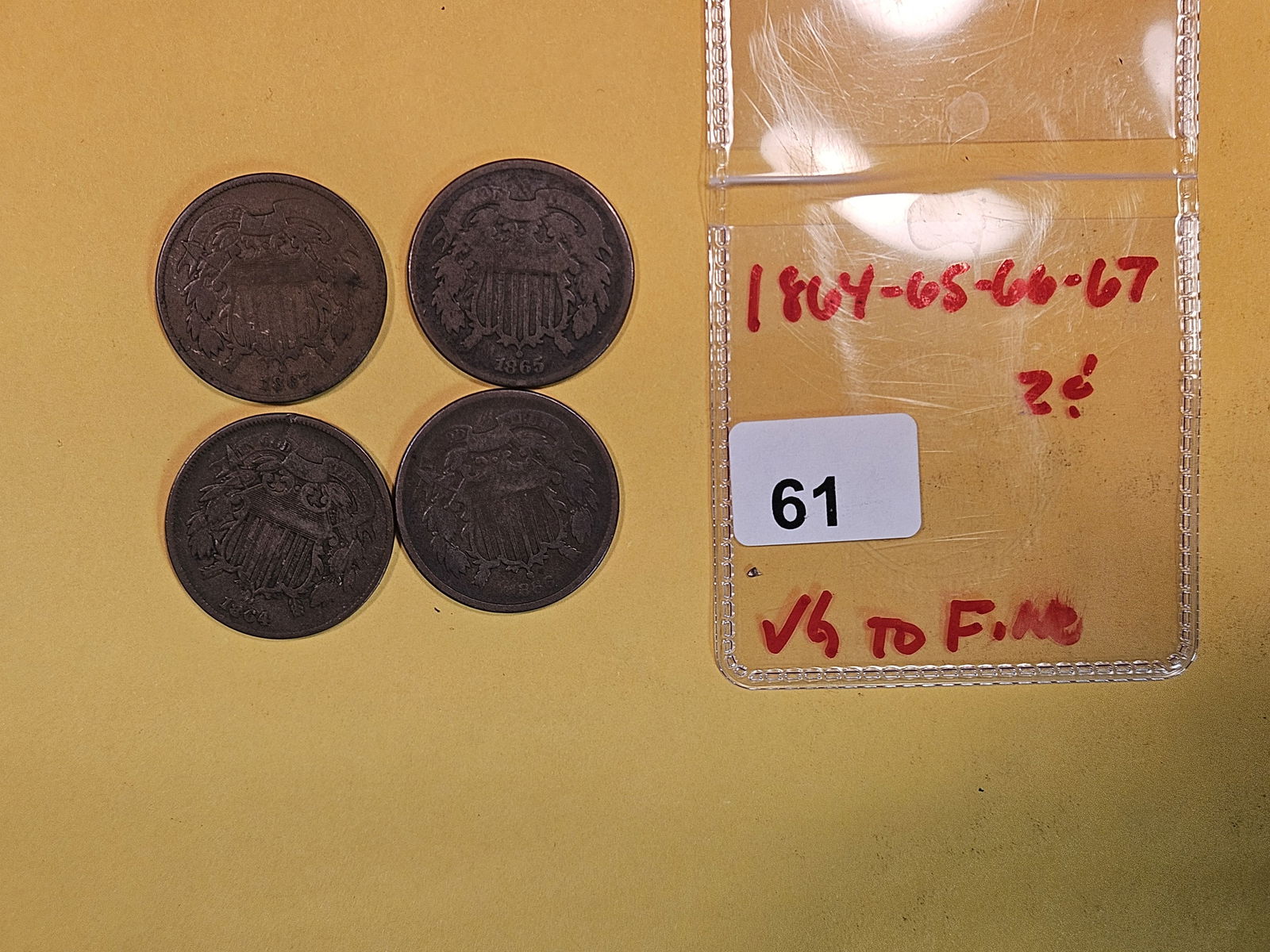Four 2-cent pieces in Very Good to Fine (1 of 3)