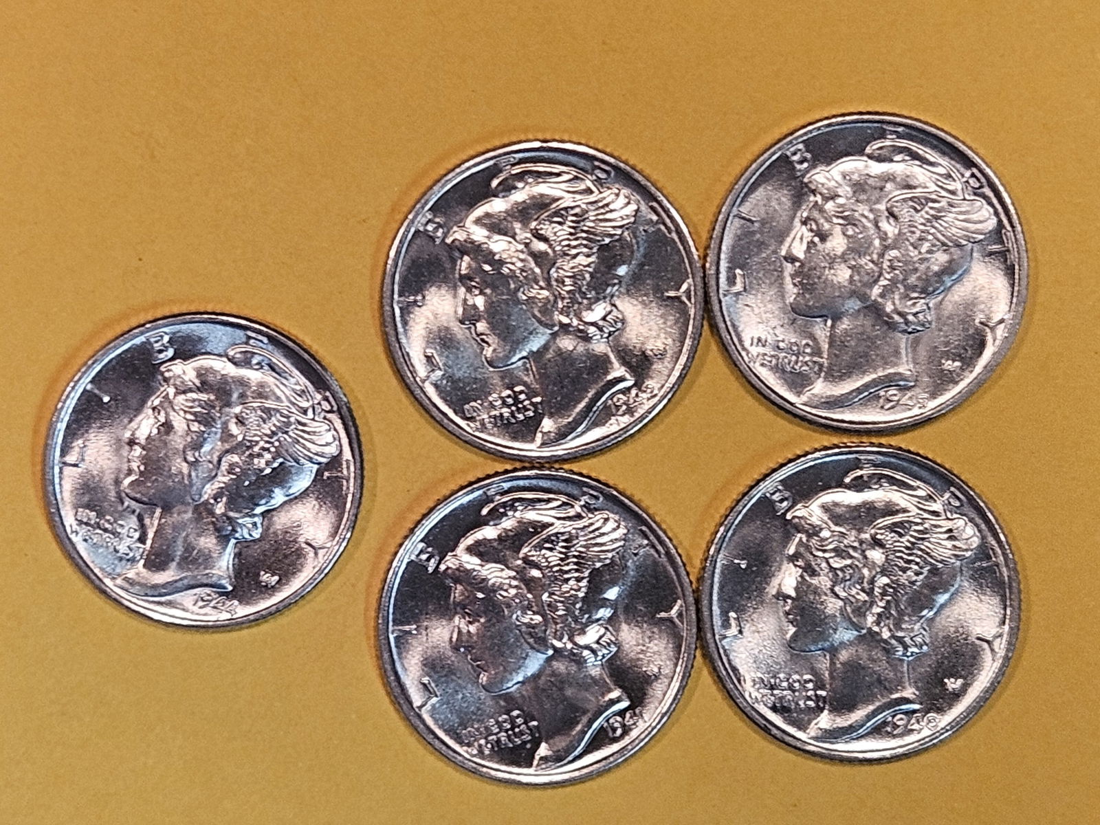 Five Choice to Very Choice Brilliant Uncirculated silver Mercury Dimes (1 of 6)