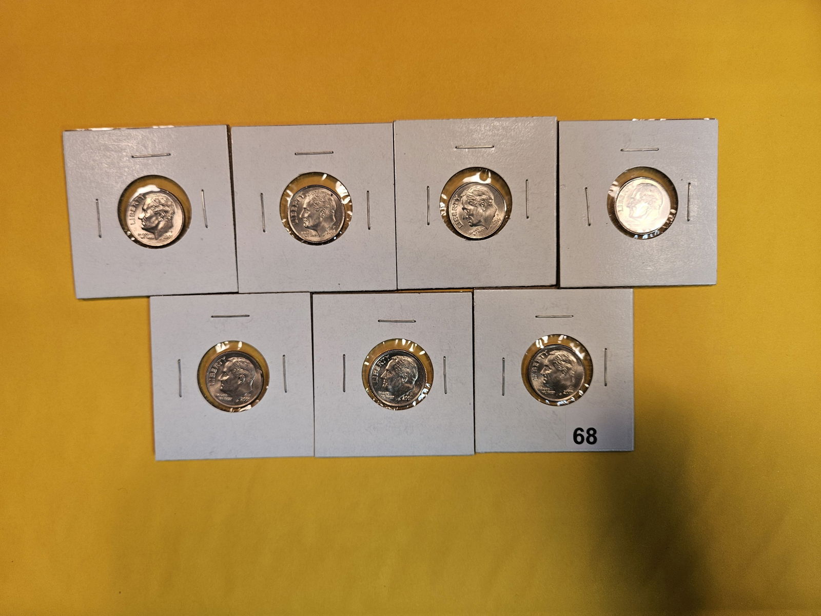 MINT ERRORS! Seven Brilliant Uncirculated 2001-P Roosevelt Dimes (1 of 8)