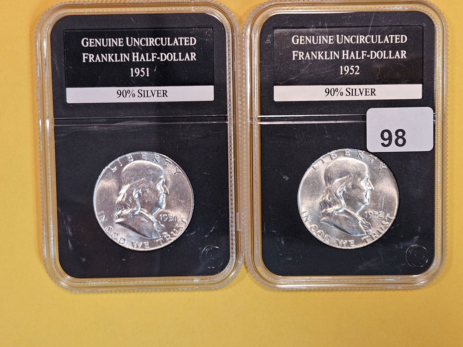Two Brilliant Uncirculated Franklin silver Half Dollars (1 of 2)