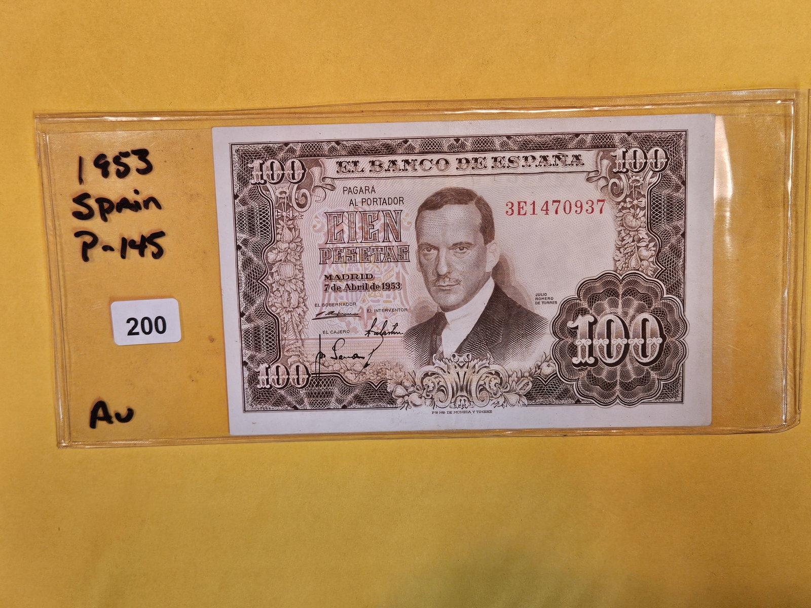 Crisp About Uncirculated 1953 Spain 100 pesetas: Pick 145