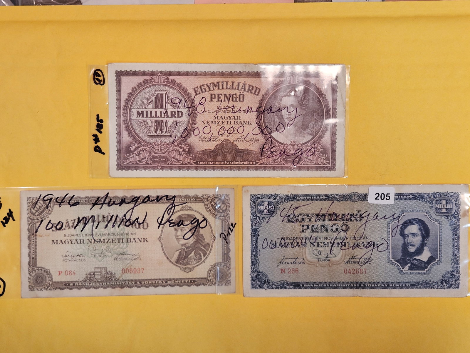 Three Hungarian notes from 1946, 1945 and 1948: Pick 185, 124 and 122