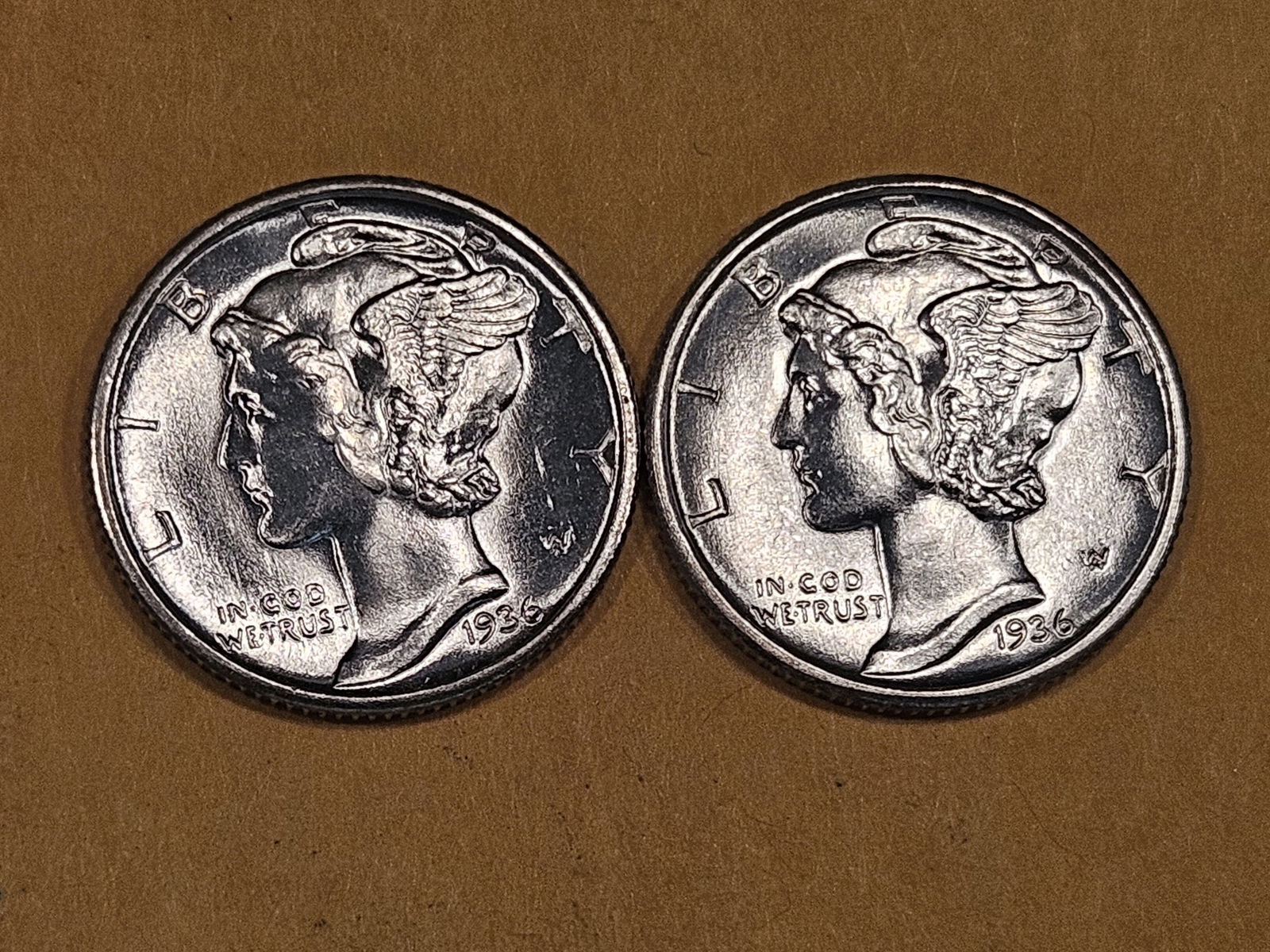 Two Very Choice Brilliant Uncirculated silver Mercury Dimes (1 of 5)