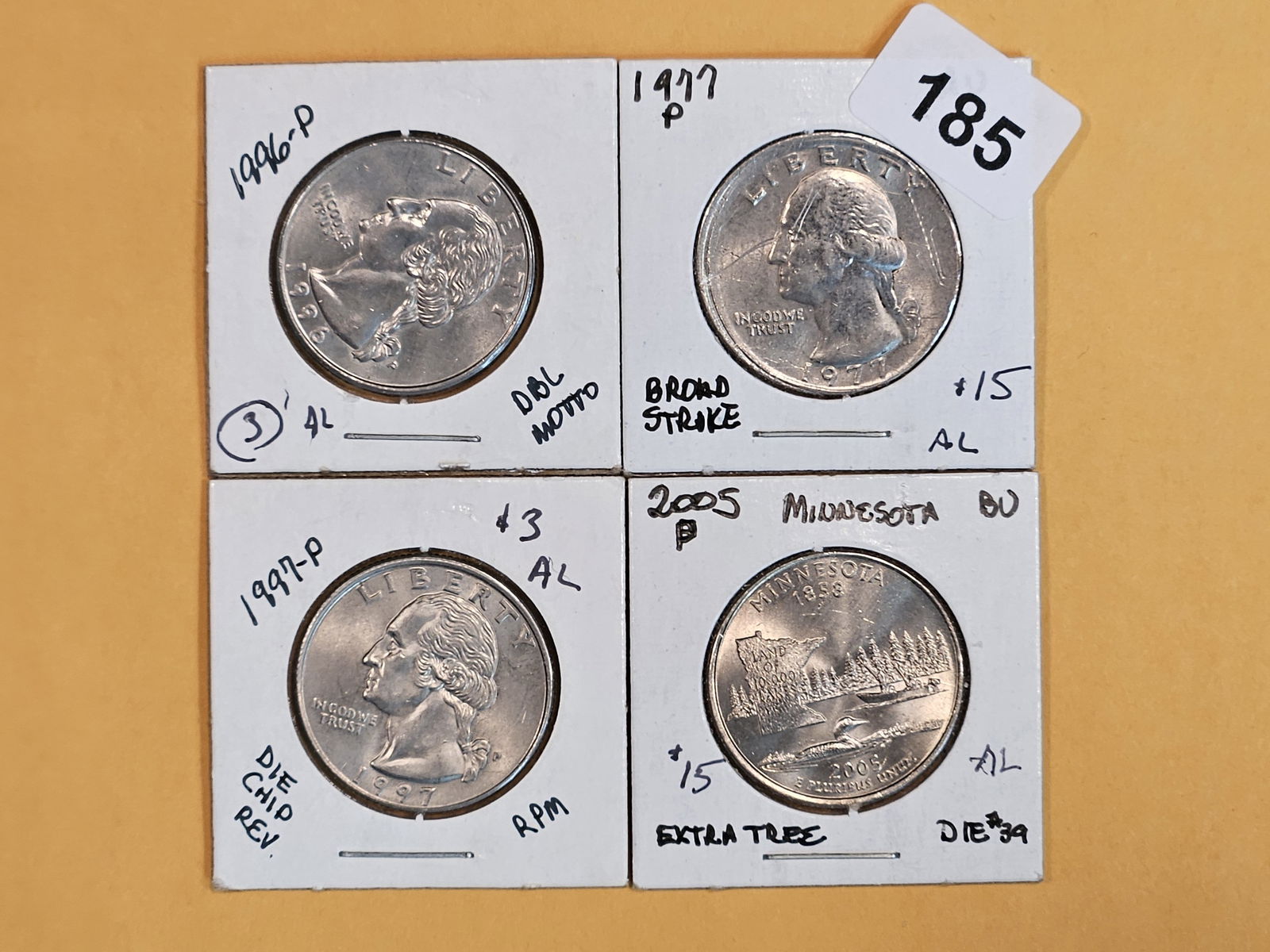 MINT ERRORS! Four Brilliant Uncirculated Washington Quarters (1 of 2)