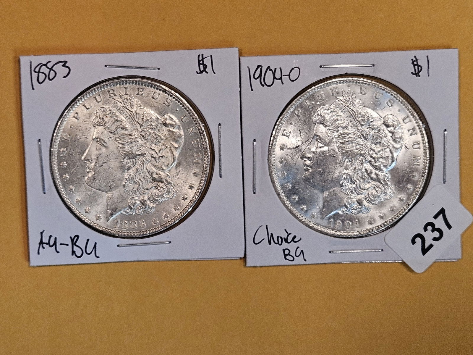 Two Brilliant AU-BU Morgan Silver Dollars (1 of 2)