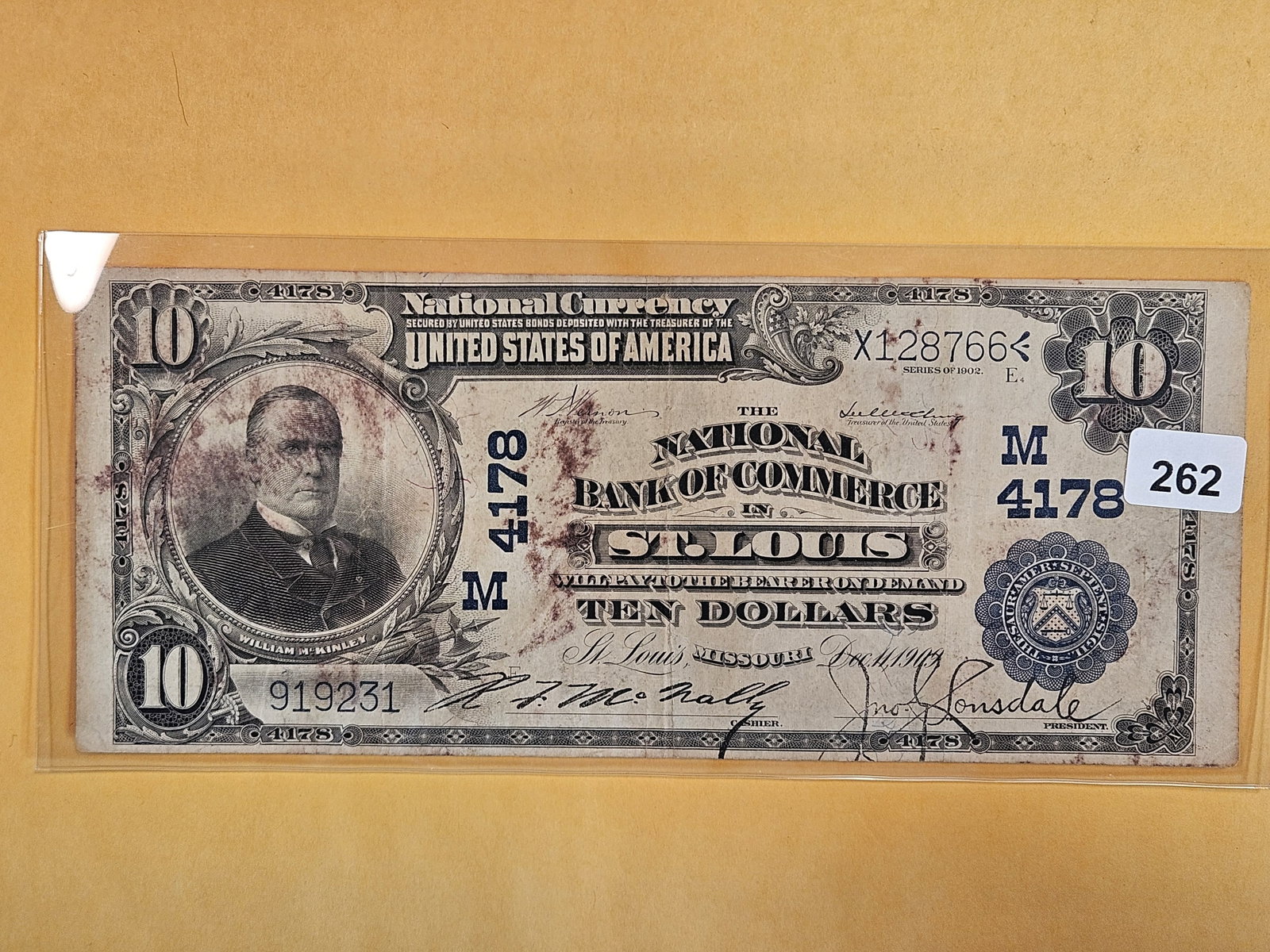 Series of 1902 Ten Dollar National Currency in Fine: National Bank of Commerce in St Louis