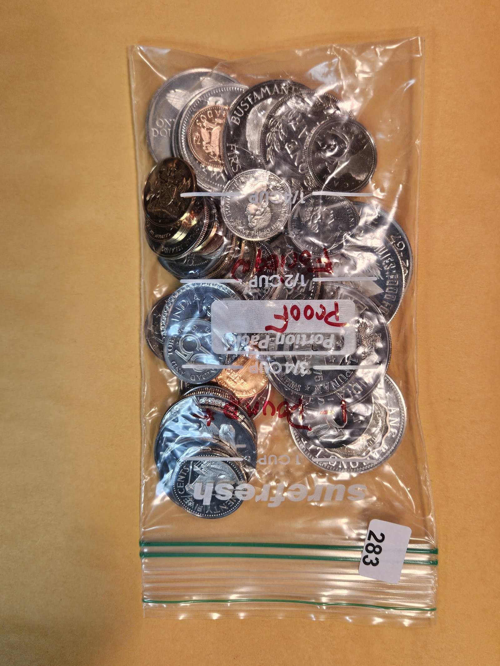 One Pound of mixed, proof, World Coins: Mixed. From dealer. Unsearched by us
