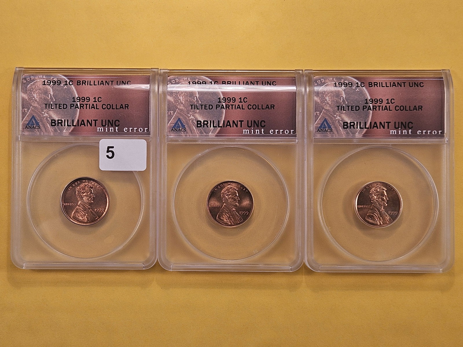 MINT ERRORS! Three ANACS 1999 Lincoln Cents in Brilliant Uncirculated (1 of 8)