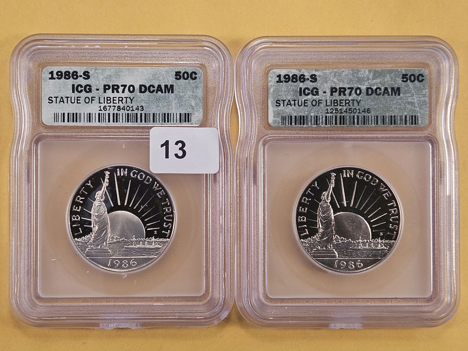 PERFECT! Two ICG 1986-S Commemorative Half Dollars in Proof 70 Deep Cameo (1 of 6)