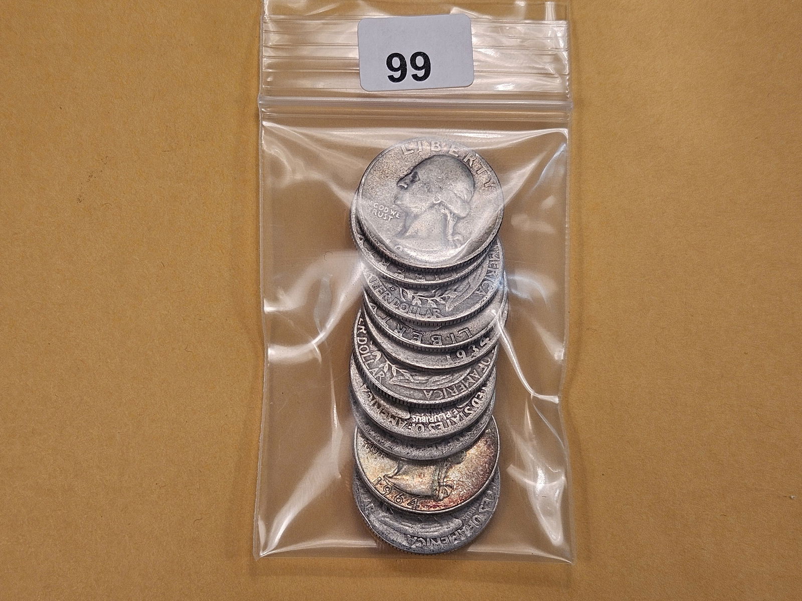 Ten Washington Silver Quarters (1 of 3)