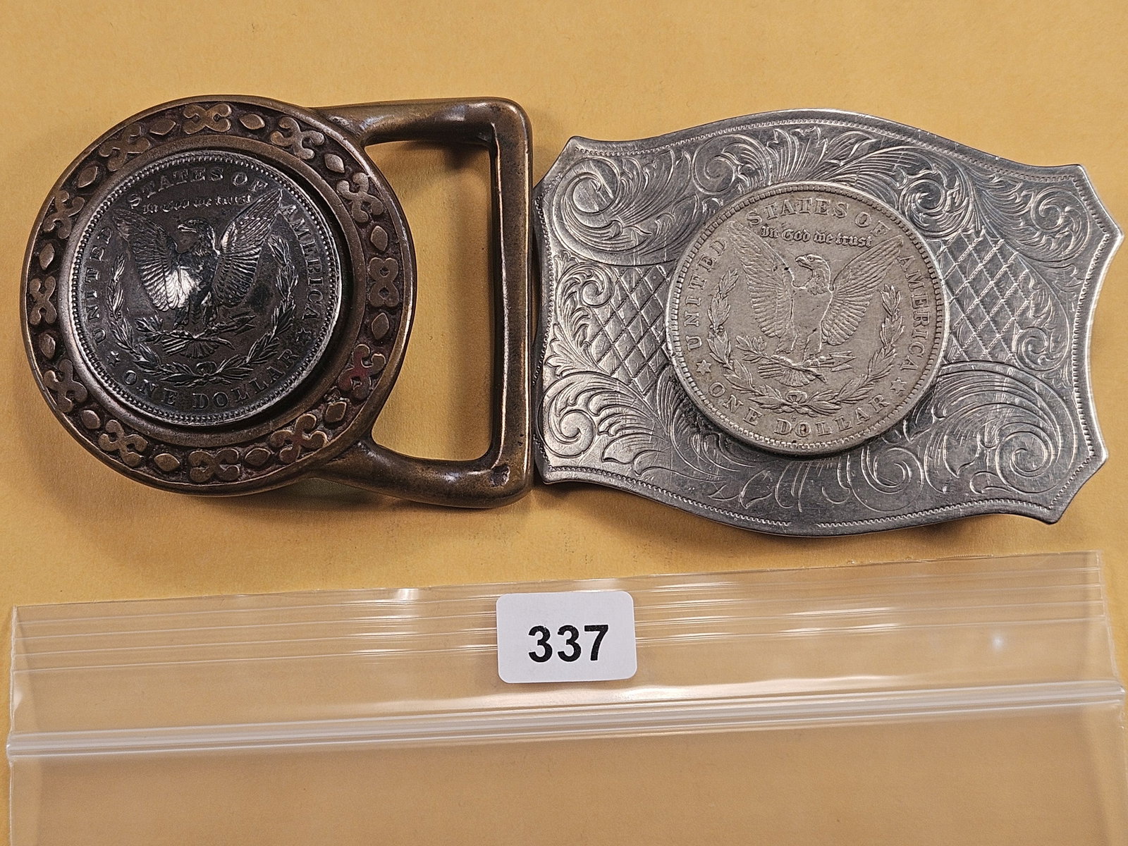 Two Morgan Silver Dollars on Belt Buckles (1 of 4)