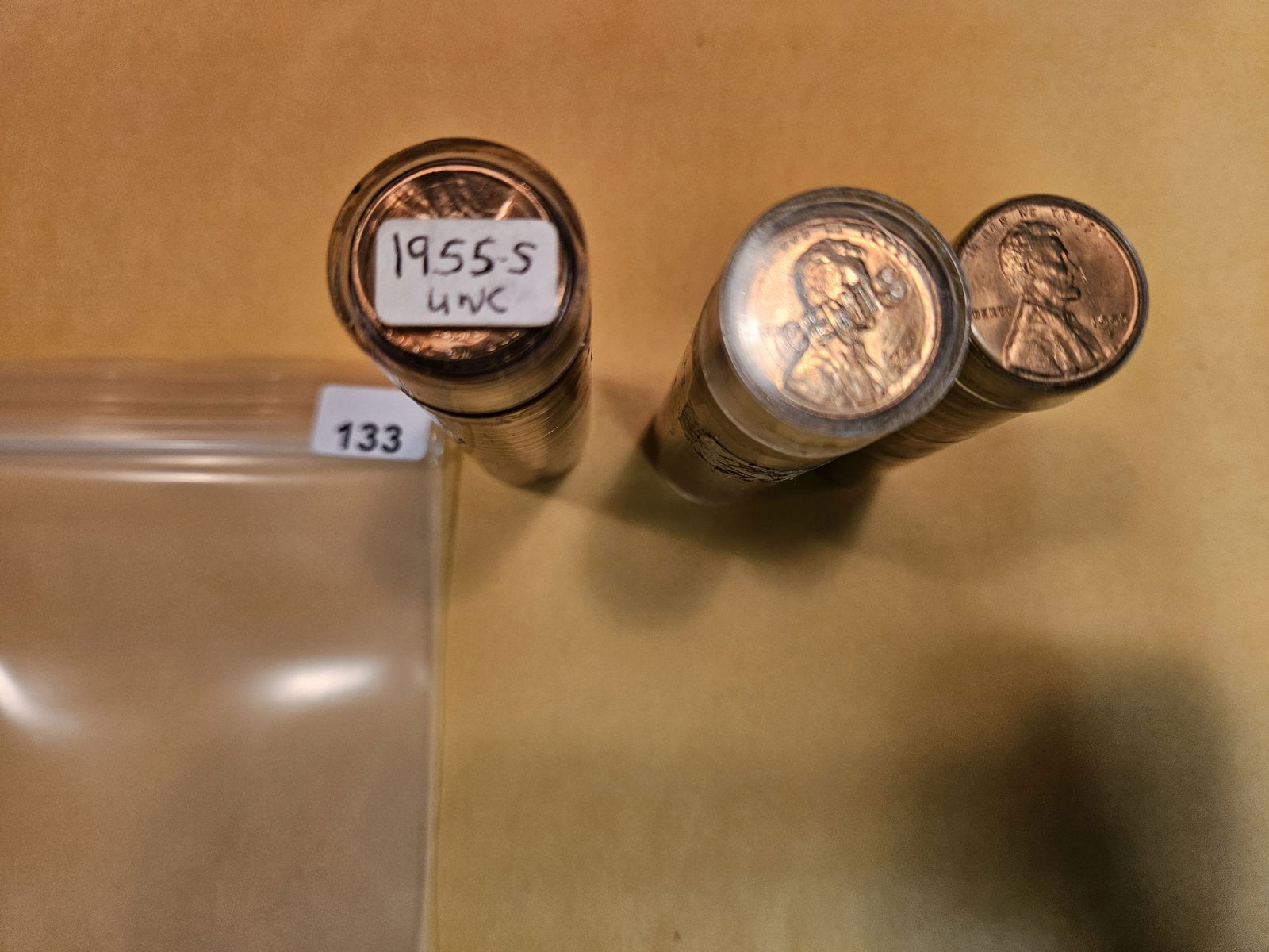 Three Brilliant Uncirculated RED rolls of 1955-S Wheat cents (1 of 2)