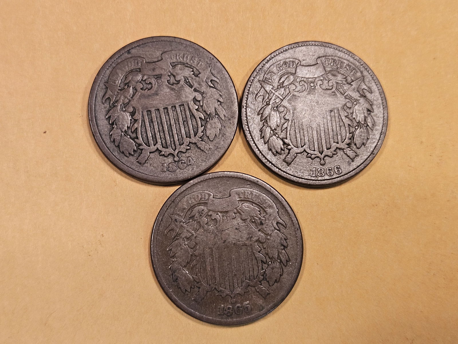 1864, 1865 and 1866 Two Cent pieces (1 of 3)