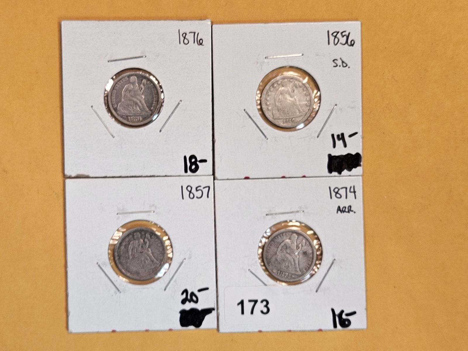 Four mixed Silver Seated Liberty Dimes (1 of 3)