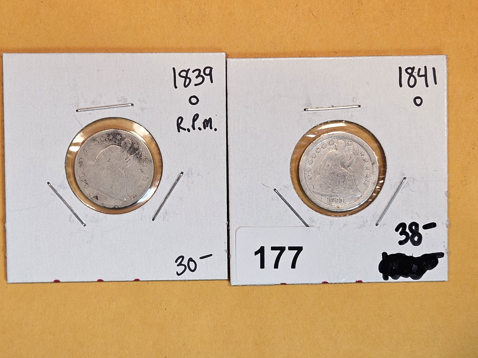 Two earlier, New Orleans-minted, silver Seated Liberty Dimes (1 of 3)