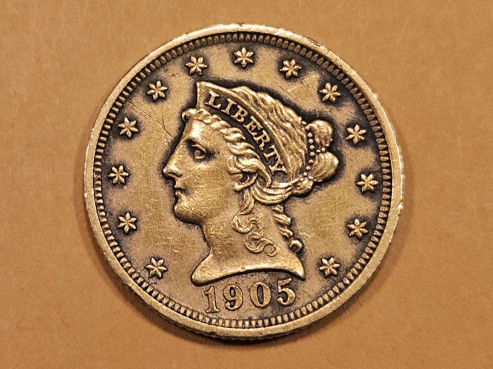 GOLD! About Uncirculated plus 1905 Liberty Head Gold $2.5 Dollars (1 of 6)