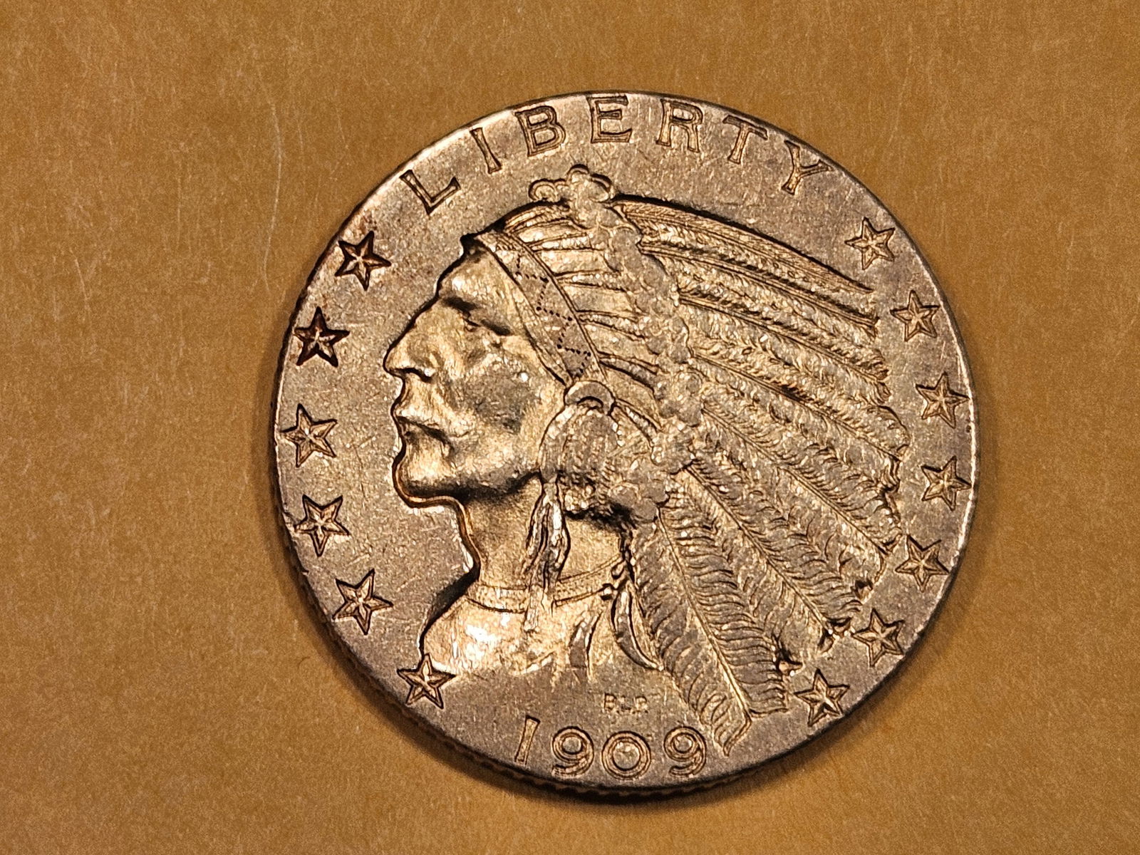 GOLD! About Uncirculated 1909-D Indian Gold Five Dollars (1 of 5)