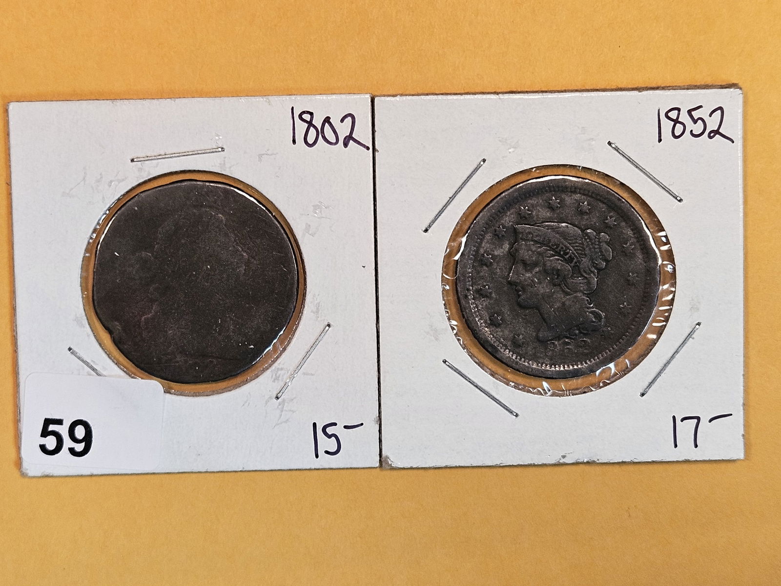1802 Draped Bust and 1852 Braided Hair Large Cents (1 of 5)