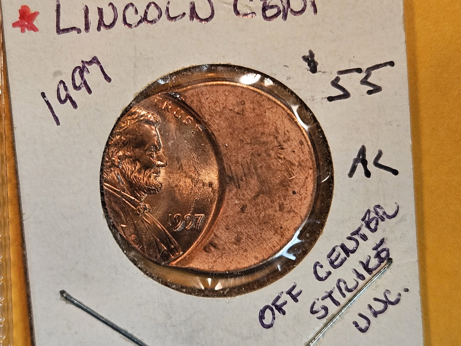 MINT ERROR! Brilliant Uncirculated Red 1997 Lincoln Cent (1 of 3)