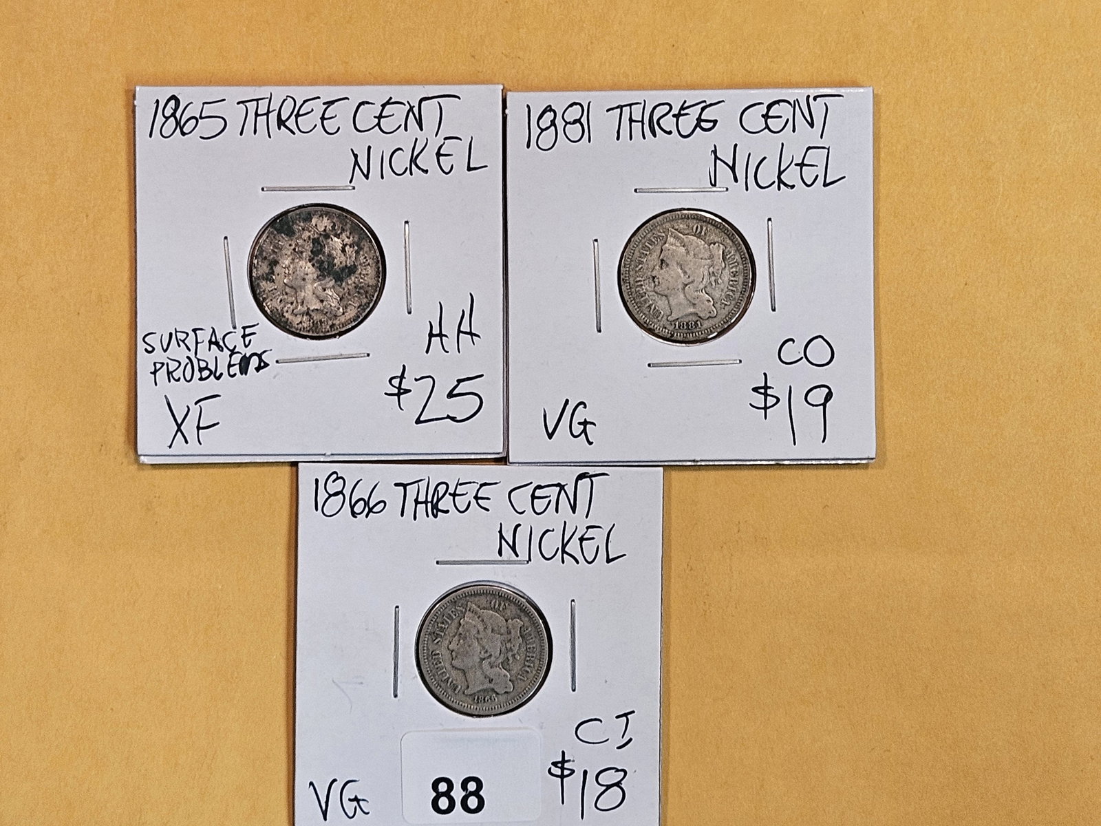 Three mixed Three Cent Nickels (1 of 7)
