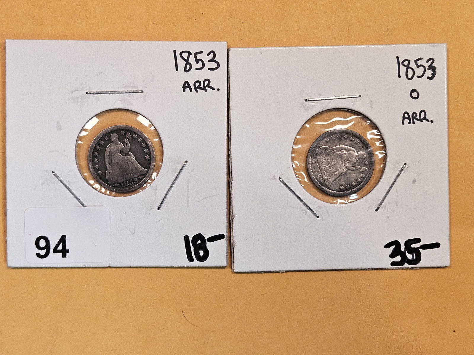 1853 and 1853-O Seated Liberty silver Half Dimes (1 of 5)