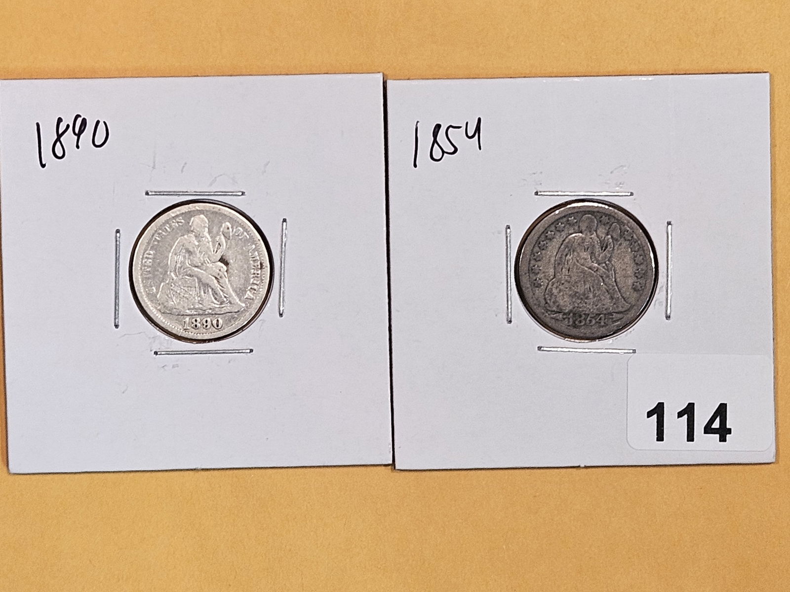 1890 and 1854 Seated Liberty silver Dimes (1 of 2)