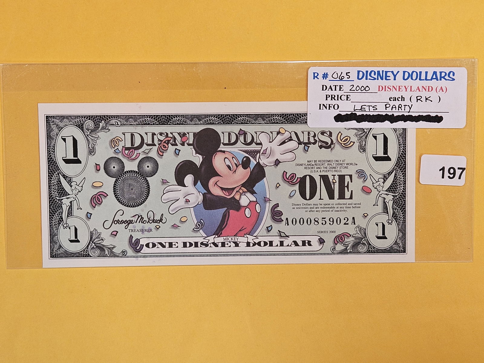 DISNEY DOLLAR!: Crisp Uncirculated 2000-A Mickey. Let's Party