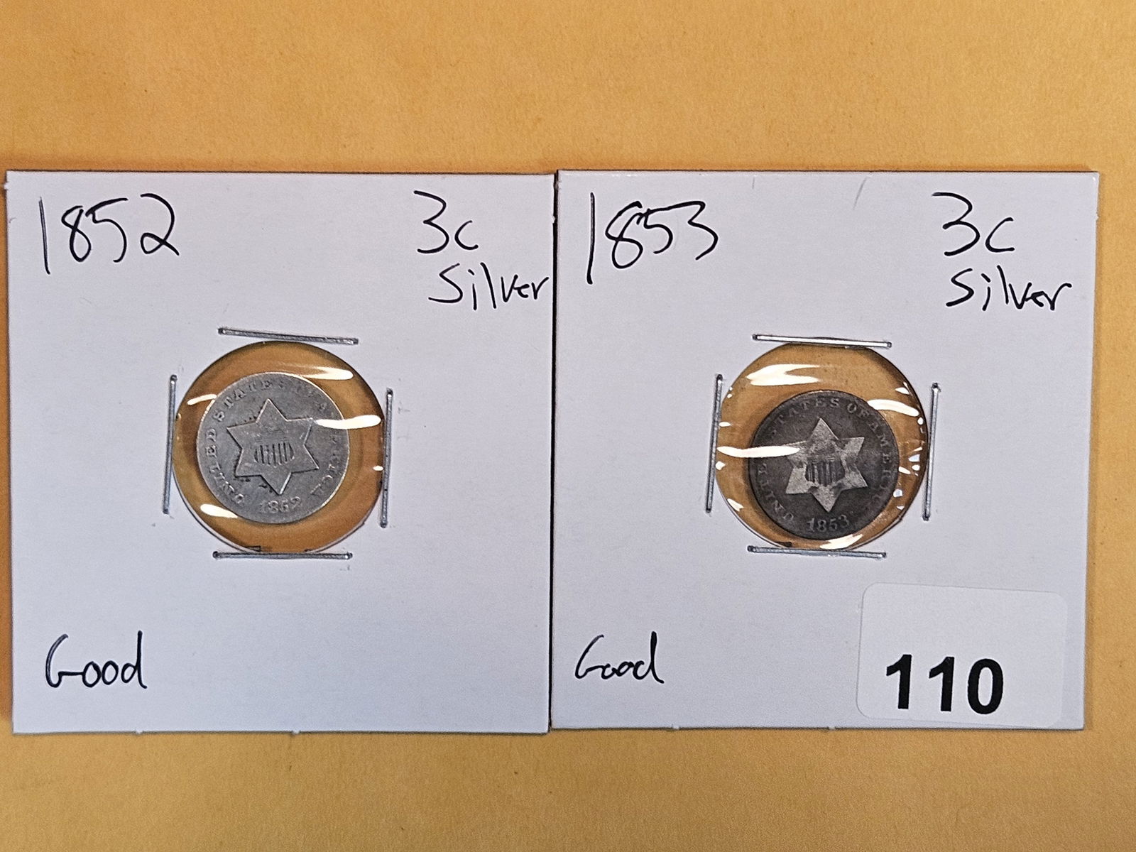 1852 and 1853 Three Cent silver Trimes (1 of 3)