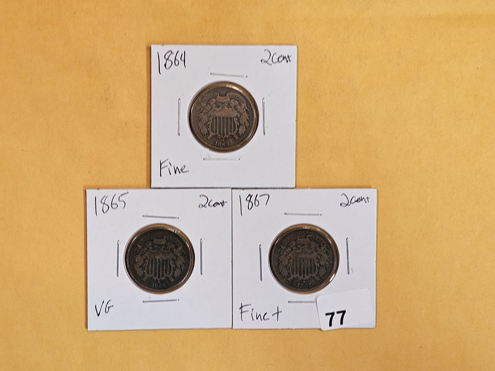 1864, 1865 and 1867 Two Cent pieces (1 of 5)