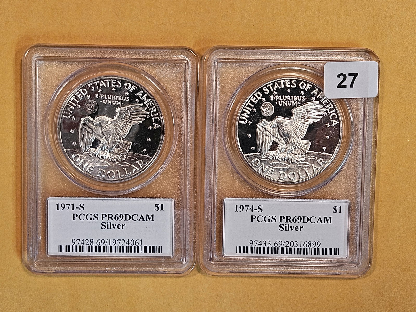 Two Near-Perfect, PCGS-graded, SILVER Eisenhower Dollars (1 of 2)
