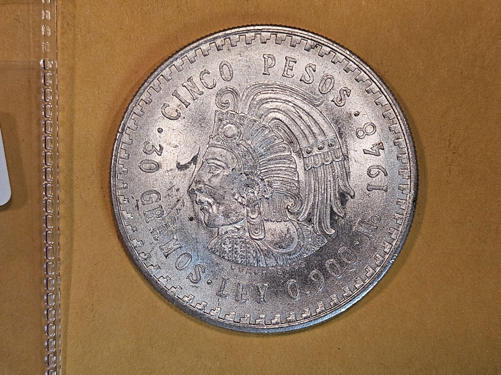 Brilliant Uncirculated 1948 Mexico silver five pesos (1 of 3)