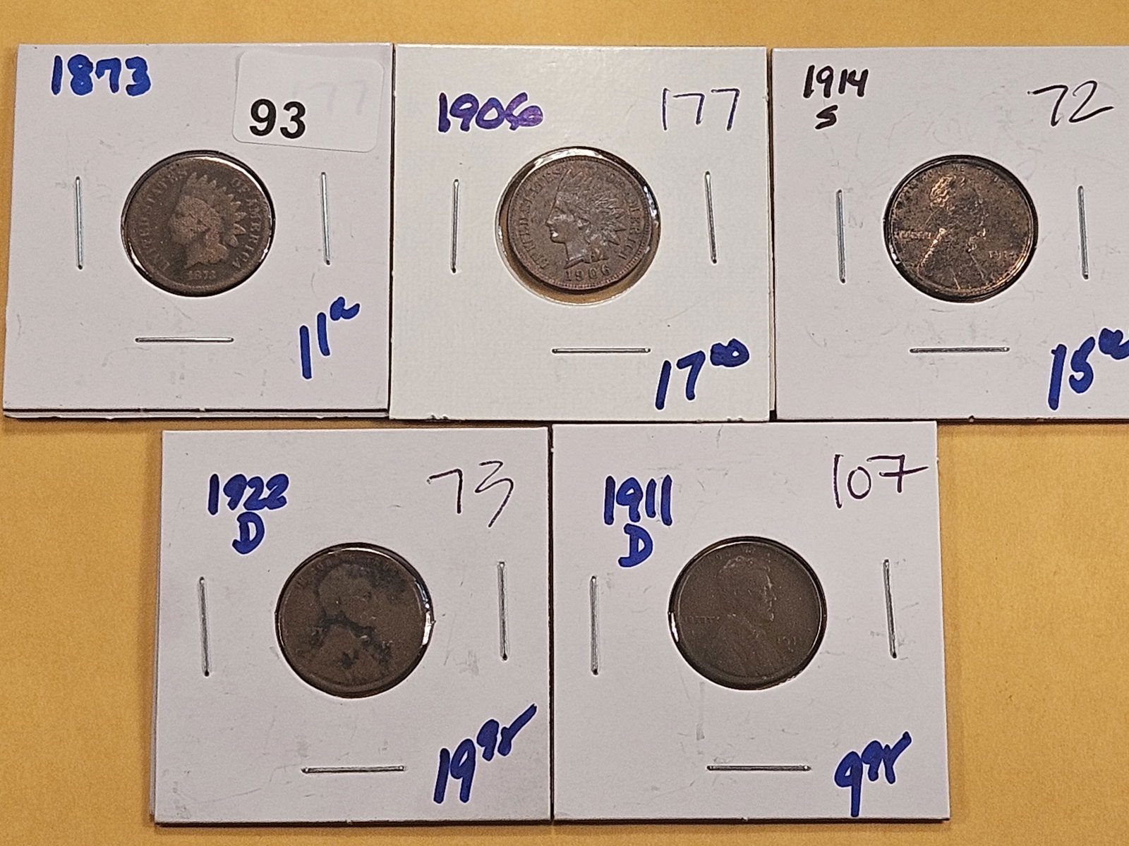 Two Indian Head Cents and Two Wheat Cents (1 of 7)
