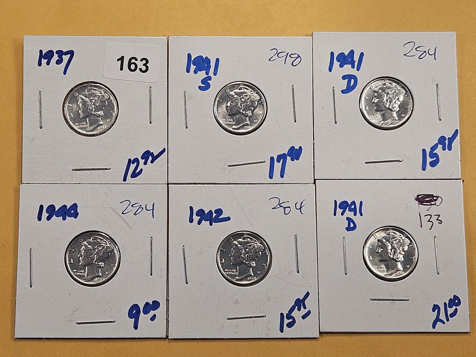 Six About Uncirculated to Brilliant Uncirculated Mercury Silver Dimes (1 of 8)